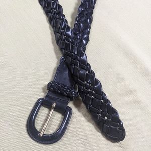 Black Woven Leather Sz 32 1" Braided Belt 2" Leather Buckle Western 38" Long